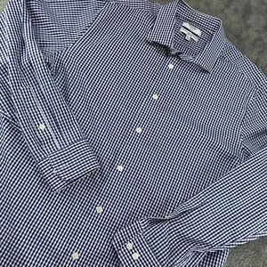 Murano Dress Shirt Mens XL Blue Gingham Excellent Slim Fit Non Iron Cotton 3731
